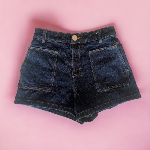 Zara 90s Dark Wash High Waisted Denim Shorts - Picture 1 of 7